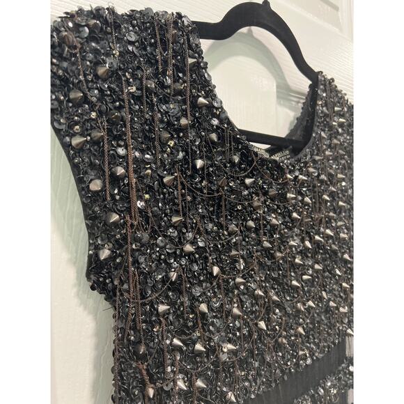 AllSaints Spitalfields Hand Embellished Beaded and Sheer Mini Dress EUR 34 US 2 - Picture 2 of 12